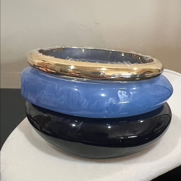 Piper K | Bangle Set (3) ~ Gold & Marbled Navy and Sky Blue - Picture 8 of 8